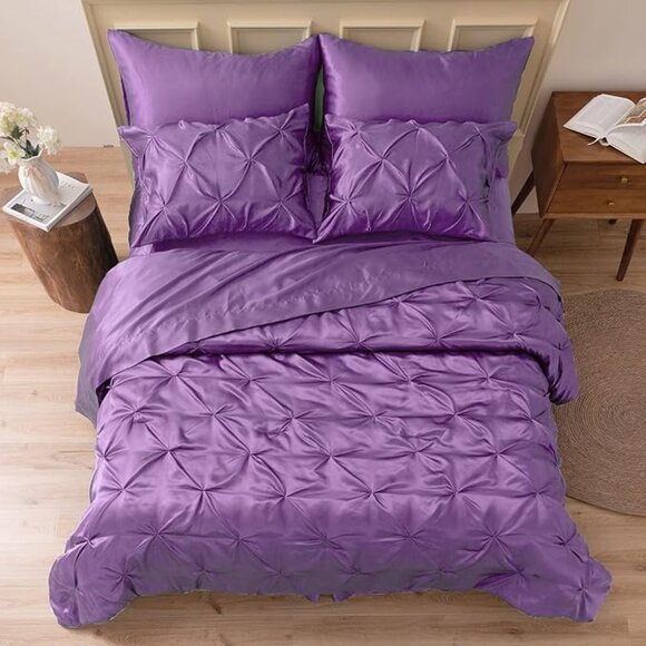 New Satin Comforter King 8 Pieces - Luxurious Pinch Pleat Bedding Set wi…